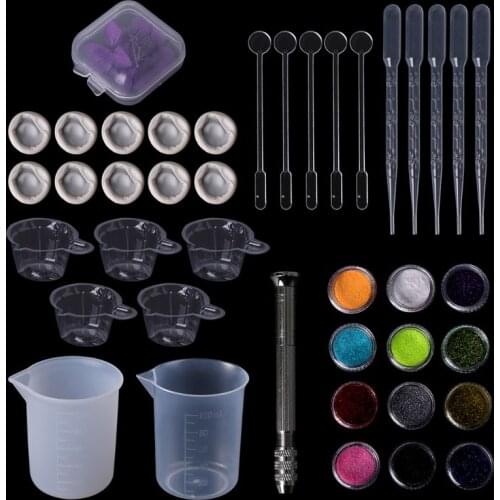 1 Set Epoxy Resin Kit DIY Jewelry Dry Flower Glitter Powder Shiny Dropper Cup Silicone Handmade Tackle Handmade Accessories Cast