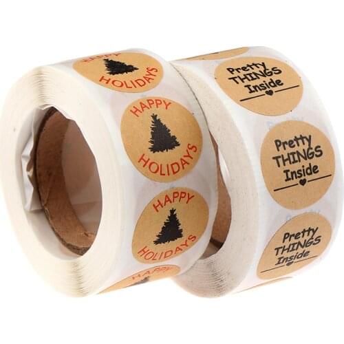 500 Pcs/roll Christmas Gift stickers Round Kraft Paper Label Sticker for Package