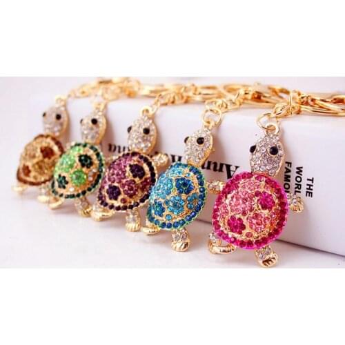 Lovely Turtle Keychain Rhinestone Tortoise Handbag Charm Pendant Car Key Chain Ring Gift Cute Crystal Keychain Wholesale