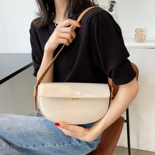 PU Leather Solid Brand Designer High Quality Saddle Shoulder Bag for Women 2021 New Baguette Bags Vintage Female Purses Handbags