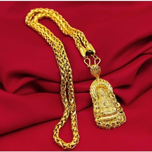 18k Yellow Gold Necklaces for Women Hollow Guanyin Golden Dragon Pendant Necklace Wedding Engagement Not Fade Fine Jewelry Gifts