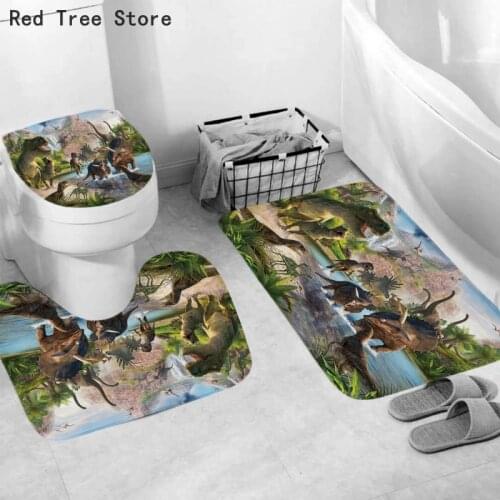 Drop Shipping 3 Pcs Dinosaur Zebra 3D Bath Mat Anti Slip Bathroom Shower Carpet Set Banheiro Washable Toilet Rugs Alfombra Cover