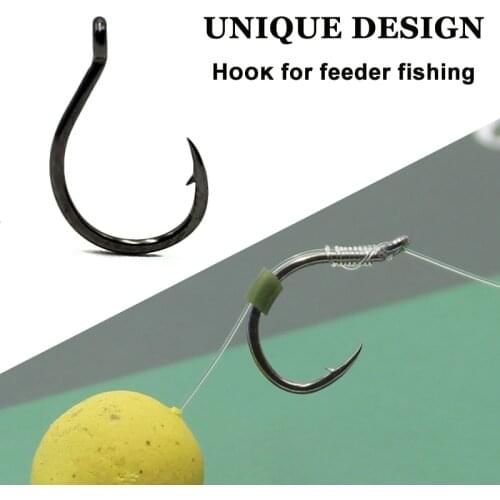 20PCS Carp Fishing Hook for Method Feeder Fishing Tackle Barbed Eyed Feeder Fishing Hooks for Carp Hair Rig