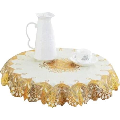 European PVC Gold-plated Round Tablecloth Waterproof and Oil-proof Tablecloth 70 Cm Hollow Coffee Table Non-slip Insulation Pad