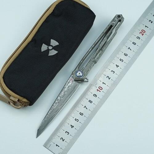 LEMIFSHE JR7394 Flipper folding knife VG10 Damascus blade titanium alloy handle camping outdoor kitchen fruit knife EDC tool
