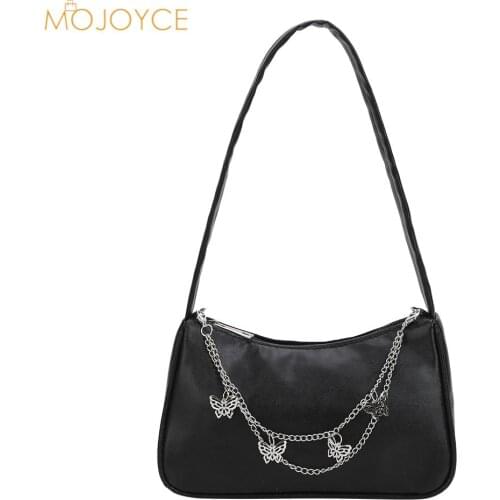 Fashion Women PU Leather Small Shoulder Underarm Bag Ladies Vintage Butterfly Chain Pure Color Zipper Mini Purse Handbag