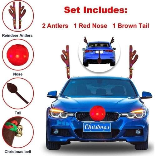 LED Christmas Car Reindeer Antler Decoration Car Decoration Fit Nose For All Decoration Reindeer And Types Tail Car Antler G6Q0