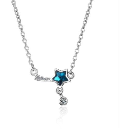 Fresh Azure Crystal Mini Cute Five Pointed Star Small Star 925 Sterling Silver Jewelry Short Necklaces Fine Female H352