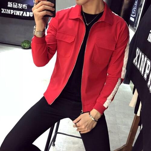Spring Clothing Mens Mens Korean-style Popular Brand Jacket 2020 New Style Versitile Fashion Spelling Color Jacket Coat Red