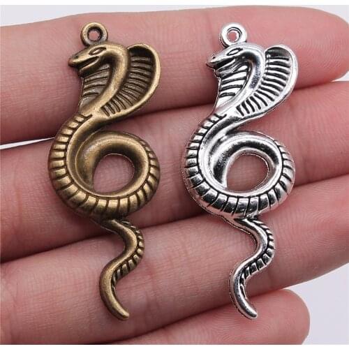WYSIWYG 4pcs 49x19mm Pendant Cobra Cobra Snake Charm Pendants For Jewelry Making Antique Silver Color Cobra Pendants