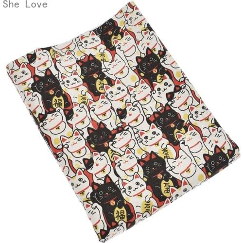 Chzimade Japanese Soft Breeze Cartoon Lucky Cat Printing Fabric DIY Sewing Patchwork