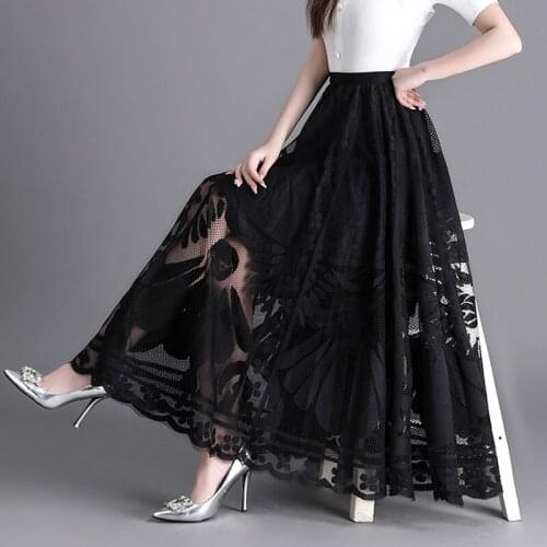Fashion Long Black Skirt For Women A Line Lace Skirt Women Long Maxi Skirts For Women Summer Faldas Mujer