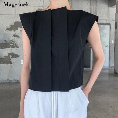 Summer Work Style Women Tops New Chic Pleated O Neck Simple Blouse Women Short Sleeve Black All Match Ladies Top Blusas 14157