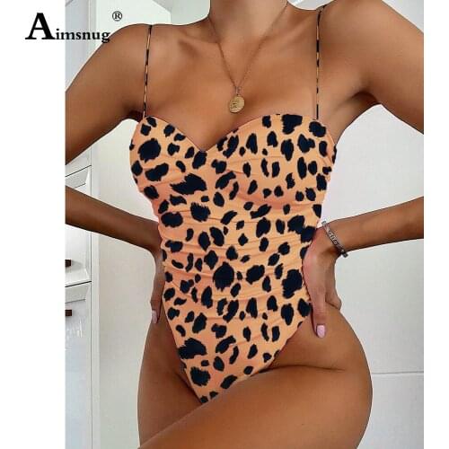 Aimsnug Women One Piece Swimsuit Model Leopard Print Swimwear Sexy V-neck Onesie Bodysuit 2021 Stylish simplicity Bathing Suit