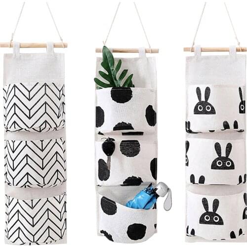3 Pockets Hanging Storage Bag Wall Mounted Wardrobe Organizer Sundries Storage Bag Hanging Wall Pouch For Home Bedroom