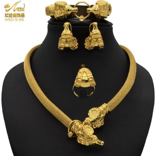 ANIID Nigeria Jewelery Sets Necklace For Women 24K Original Jewelry Earing Ring Pohnpei African Dubai Gold Color Bridal Luxury