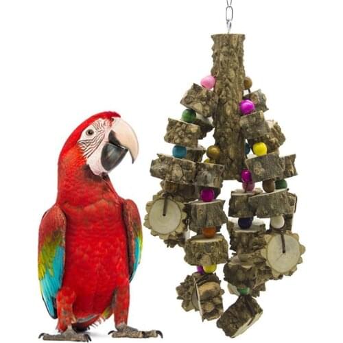 Large Parrot Toys Natural Wood Bird Chewing Toy Bird Cage Hammock Hanging Toy for Parakeet African Grey Macaws Cockatoos C42