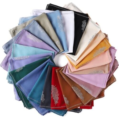 Oversized Chiffon Square Hijab Scarf Muslim Head Cover Solid Plain Arabic Headpiece Women Muslim Wrap Shawls With Rhinestone