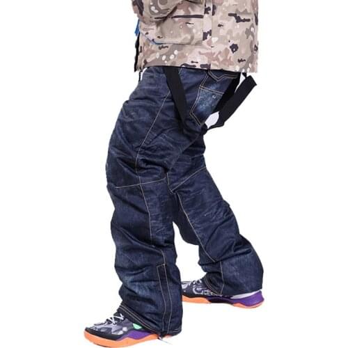 Denim suspenders for Ski pants men waterproof snow pants Ski trousers thick warm Breathable jean snowboard pants Plus size S-3XL