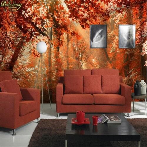 Beibehang red birch trees leaves forest papel de parede 3d photo wall paper prints mural wallpaper 3d room wallpaper landscape