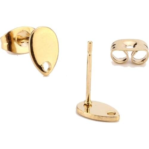 8mm Stainless Steel Cabochon Waterdrop Earring Stud Post With Hole Blank Teardrop s Base Hand made Making Finding