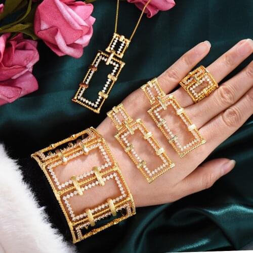 KellyBola European Bohemian Style Luxury Gorgeous Necklace Earrings Bracelet Ring 4PCS Zircon Bridal Women Wedding Jewelry Sets