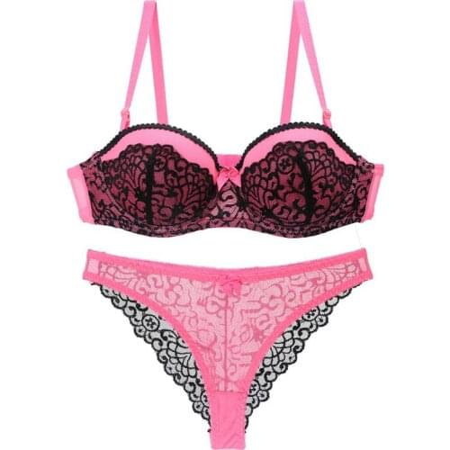 Plus Size Bra Briefs For Women Push Up Brassiere Lingerie Set Bralette 85B 90A Bras Sexy Lace Panties Female Underwear