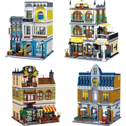 MOC Summer Coffee Shop Hill Tavern Rome Chinese Restaurant Cities Street View Series Building Blocks Bricks Creative Toy for Kid