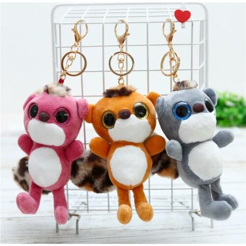 Creative popular Big-eyed squirrel raccoon pendant Keychain Decorate good quality baby toy Soothing doll christmas funny gift