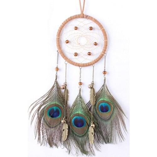 Peacock feather dream catcher Wind chimes handmade handcraft automobile decoration pendant dreamcather home Decorations art