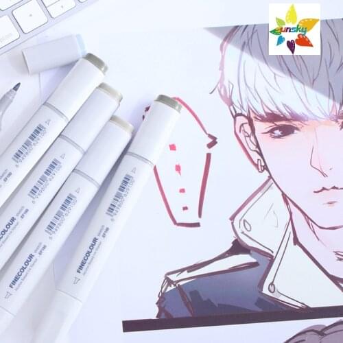 FINECOLOUR markers,gray series,EF100/EF101/EF102,Ink Alcohol-based Sketch Brush Double-headed NIB,round/oblique,Art supplies