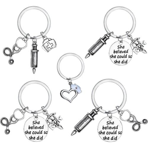 Nurse Keyring She Believed She Could So She Did Keychains Medical Tools Charm Pendant Key Rings Doctor Nurses Day Gifts Jewelry