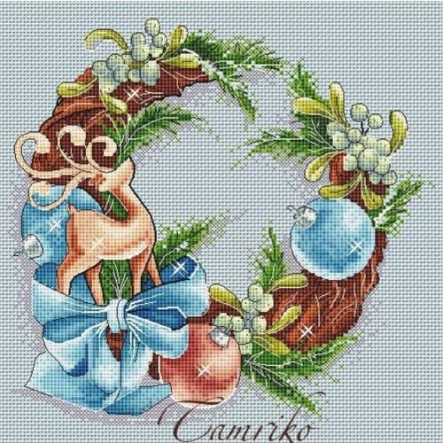 Cross stitch Handmade 14CT Counted Canvas DIY,Cross-stitch kits,Embroidery Winter Christmas celebration wreath 32-31