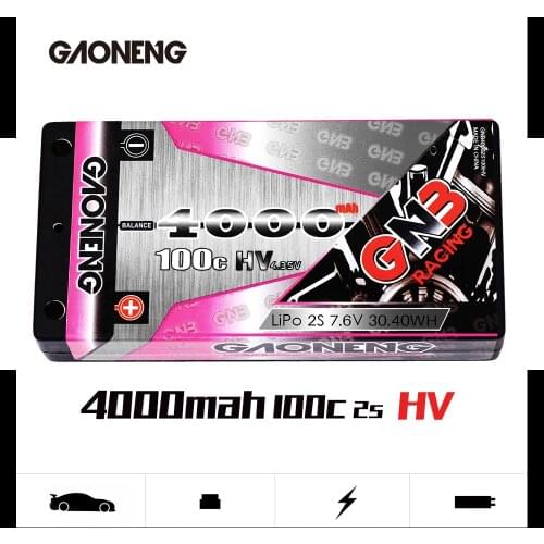 Gaoneng GNB 4000mAh 2S 7.6V 100C/200C low profile Hardcase Super SHORTY HV LiPo Battery pack 4.0mm Deans Plug for RC Car RC Boat