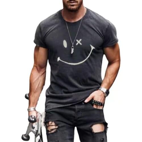 New Casual 3D Smiley Face Mens T-shirtsFashion Tops Simple Everyday Short-Sleeved T-shirt Summer High Street O-Neck Streetwear