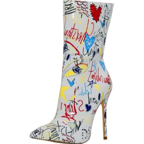 Minan Ser new womens boots, 12cm pointed patent leather printed ankle boots are fashionable and sexy, suitable for weddings an
