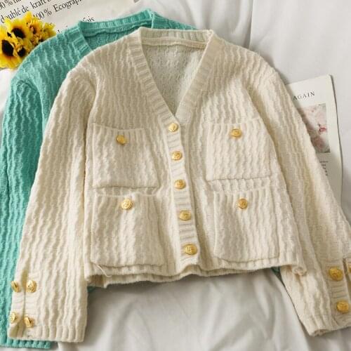 Zoki Autumn Casual Cardigan Women Fashion Button Up Knitted Sweater V Neck New 2021 European Style Elegant Ladies Sweater Jacket