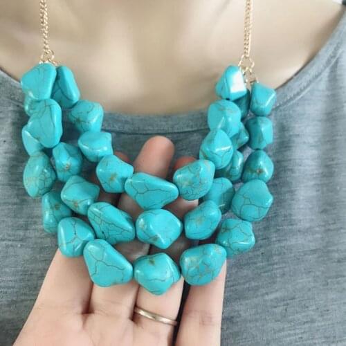Collar Natural Stone Statemen Necklace, Three Layers Collar Necklace Chunky For Women