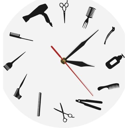 Barber Shop Instrument Mood 3D Wall Clock Round Wall Watch Modern Hair Salon Hair Salon Barber Equiment Wall Art Decor