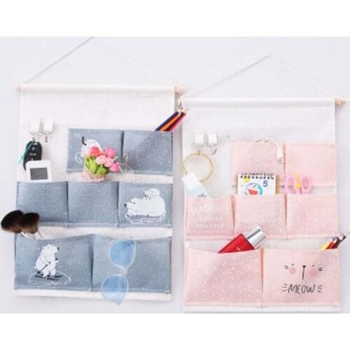 Cartoon Printing 7 Pockets Wall Hanging Storage Bag Waterproof Sundries Bag Bedroom Sundries Bag Simple Home Organizer 1PC