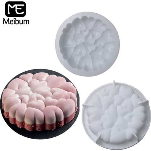 Meibum Valentines Day Wedding Gift Mousse Dessert Mould Round Love Heart Stitching Silicone Cake Mold Pastry Tray Baking Tools