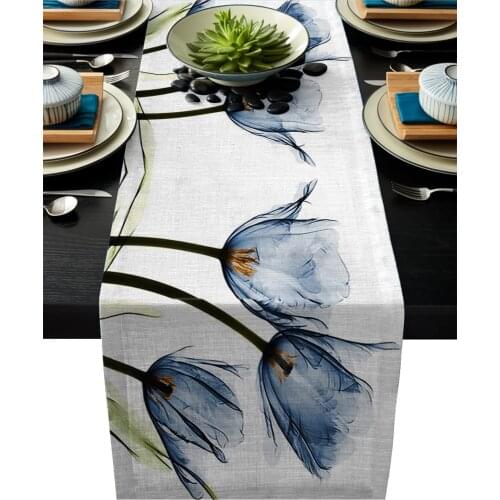 Blue Tulip Flower Table Runner Placemat Coaster Modern Party Wedding Decor Dinning Table Runners