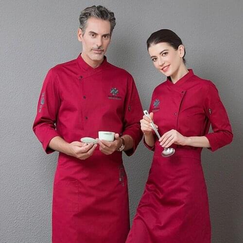 Chef Uniform Long-sleeved Chinese Western Restaurants Cake Fast Food Shop Staff Plus Size Work Clothes Men Women Cook Top H2060