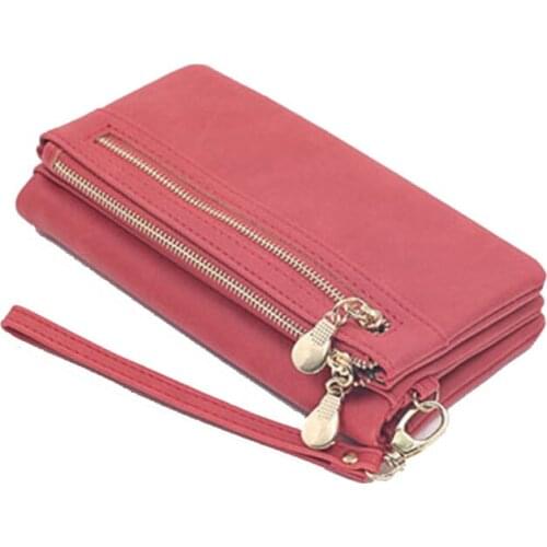 10PCS / LOT Large Capacity Women Wallet Long PU Leather Purse Wallets Double Zipper Clutch Coin Purse Money Bag