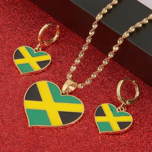 Jamaica Heart Map National Flag Pendant Necklaces Earrings Jewelry Jamaican Gifts