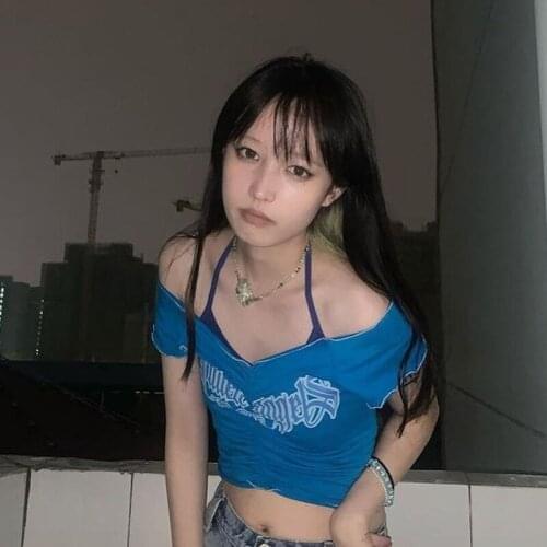 Fairy Grunge T-Shirts Graphic Tops Y2k 2000s Aesthetic Summer Clothes for Women Frill Short Sleeve Crop Top Femme Alt Cloth