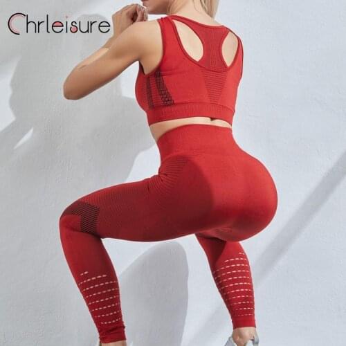 CHRLEISURE High Waist Yoga Sets Women Push Up Leggings Elasticity Fitness Tracksuit Running Workout Sportswear Women