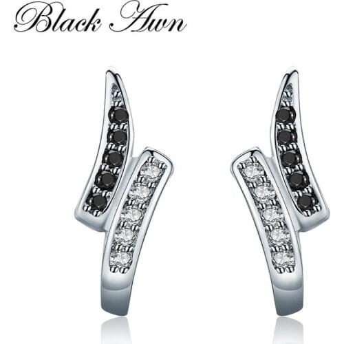 Cute 925 Sterling Silver Natural Black Spinel Engagment Stud Earrings for Women Fine Jewelry T197