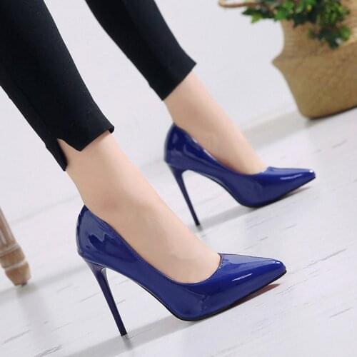 Plus Size 34-44 HOT Women Shoes Pointed Toe Pumps Patent Leather Dress High Heels Boat Shoes Wedding Shoes Zapatos Mujer White