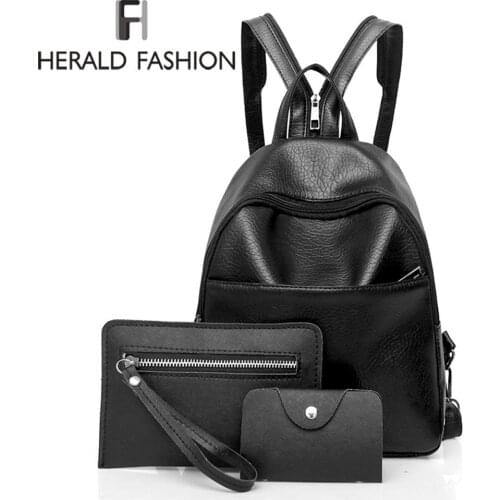 Herald Fashion Simple Women Backpack Quality Leather Backpacks for Teenage Girls Female School Shoulder Bag Bagpack mochila Sac